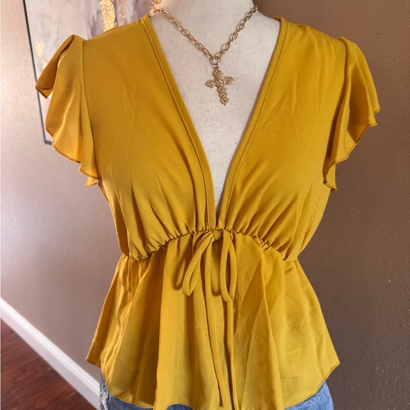 Women's Yellow Ruffle Sleeve Top - Picture 9 of 14